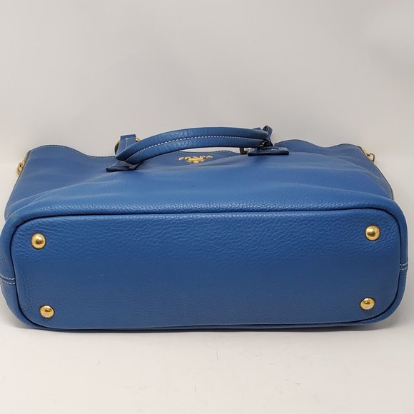 Auth Prada Large Blue Leather Tote Shoulder Bag - Picture 8 of 16